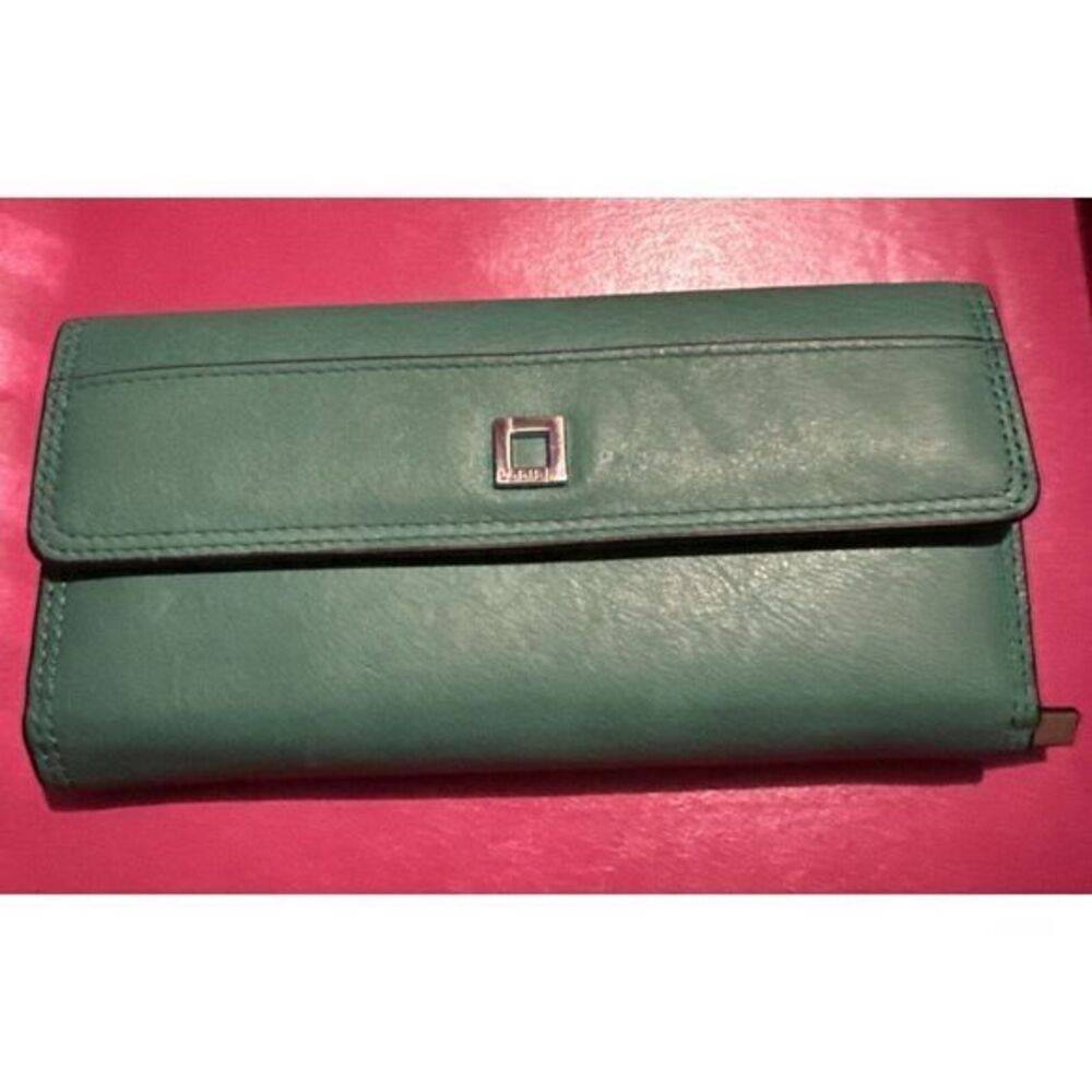 Vintage LODIS Envelope Style Audrey Navy & Green Leather Checkbook